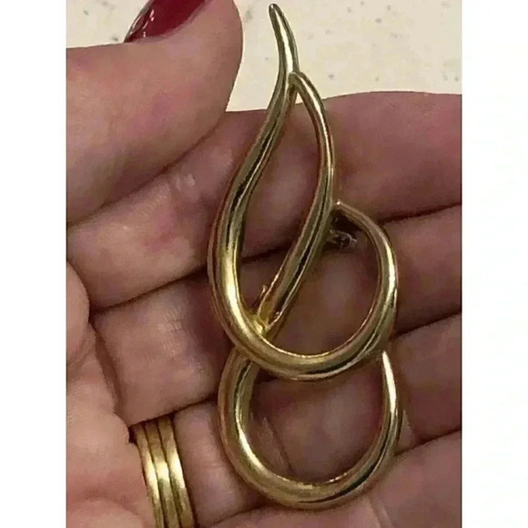 Vintage Piscitelli Brooch Modernist Swirl Shiny Gold Plated 70s Broach 3" Long - Picture 6 of 6